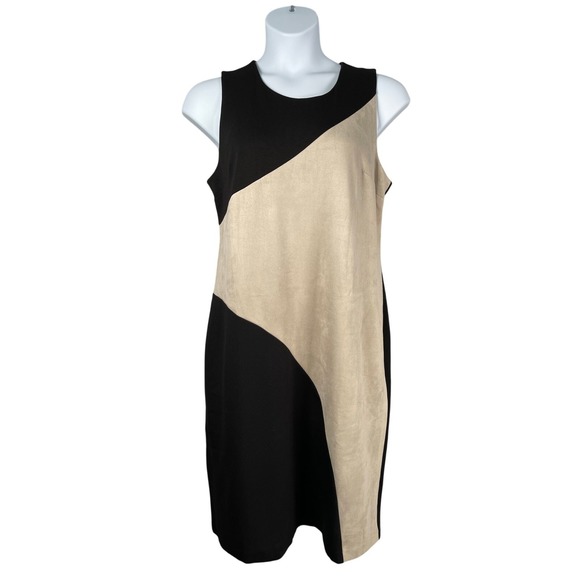 Christopher & Banks Dresses & Skirts - Christopher & Banks Dress 14 Black Beige Colorblock Faux Suede Ponte Knit Sheath
